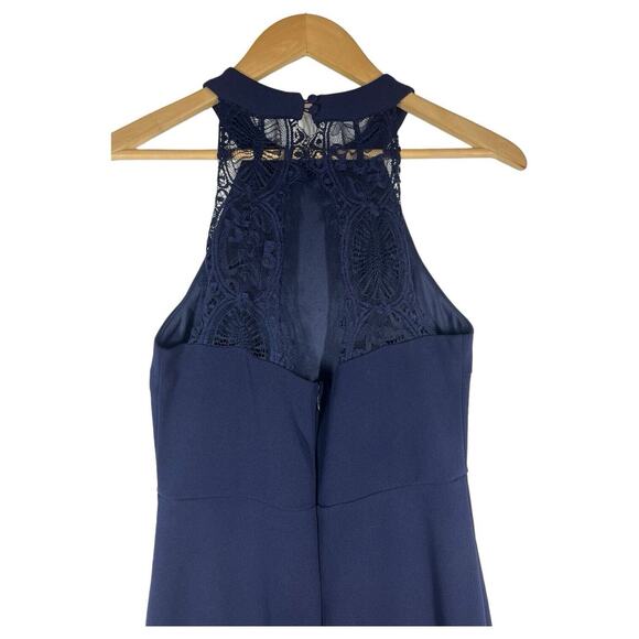 Lulus Dress Womens S Joella Halter Lace Back Formal Sleeveless Maxi Navy Blue - Picture 4 of 16